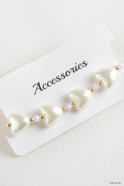 ZERO LAND Zngzrmll Heart Pearl Crystal Macrame Rope Bracelet (13708) Pink