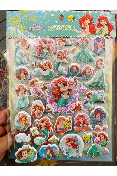 alisya Mermaid Ariel-3D Embossed Colorful Sticker-2 Sheets 80 Pieces (Size 22...