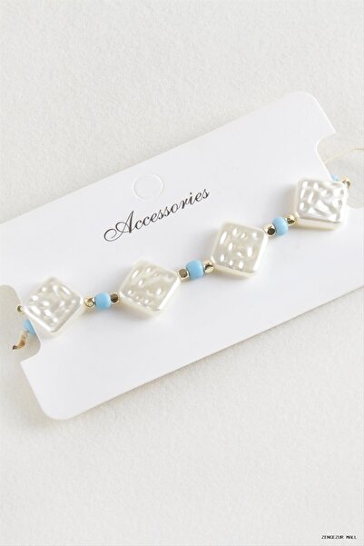 ZERO LAND Zngzrmll Baklava Beads Pearl Macrame String (13723) Bracelet Blue