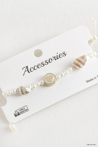 ZERO LAND Zngzrmll Heart Sea Shell Pearl Macrame Rope (13751) Bracelet Turquoise