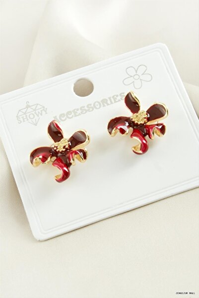 ZERO LAND Zngzrmll Flower Enamel Metal (14304) Earrings Red