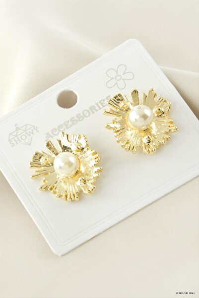 ZERO LAND Zngzrmll Flower Metal Pearl (12454) Earrings Yellow