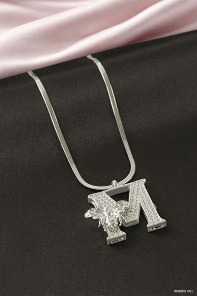 ZERO LAND Zngzrmll Bee Zircon Stone Silver Color Lettered (11908) Steel Necklace