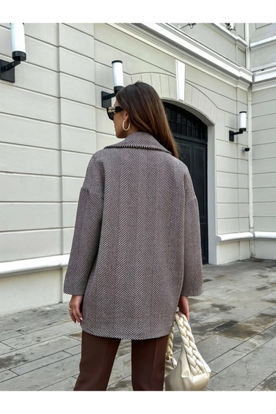 TOKARİS TEKSTİL Women's Herringbone Oversize Short Coat