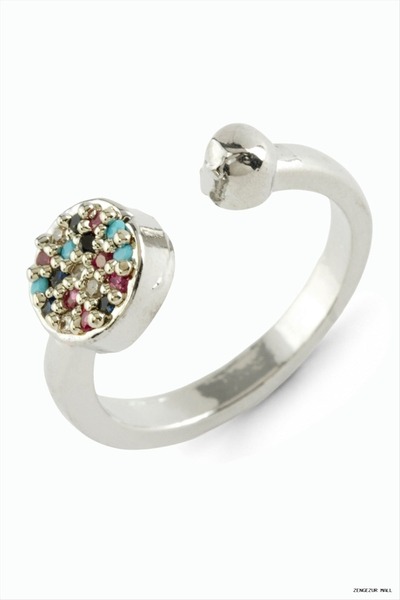 ZERO LAND Zngzrmll Colorful Zircon Stone Metal Ring (23048) Silver Color