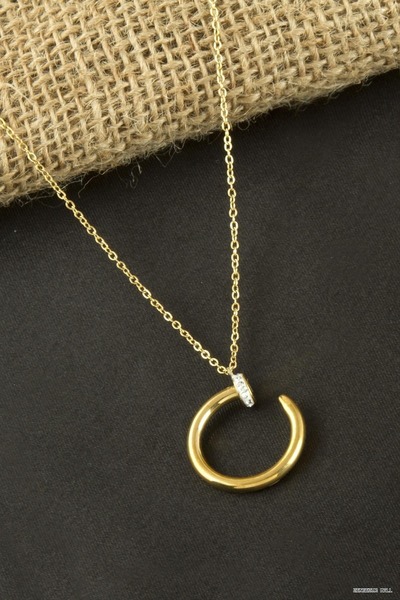 ZERO LAND Zngzrmll Nails Zircon Stone Luxury Steel (20757) Necklace Yellow