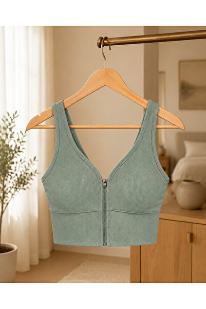 Toparlayıcı İnce Askılı Pedli Fermuarlı Sporcu Sütyen