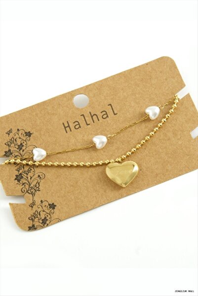 ZERO LAND Zngzrmll Heart Luxury Pearl Steel (15252) Anklet Yellow