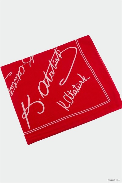 ZERO LAND Zngzrmll Ataturk Signature Patterned Bandana (20741) 50X50 Red