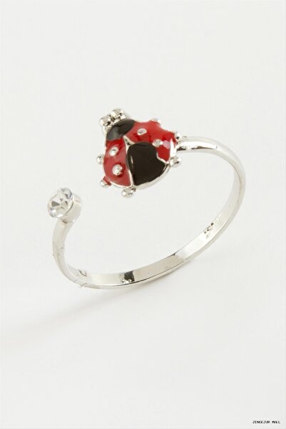 ZERO LAND Zngzrmll Ladybug Enamel and Stone Ring (30554) Silver Color