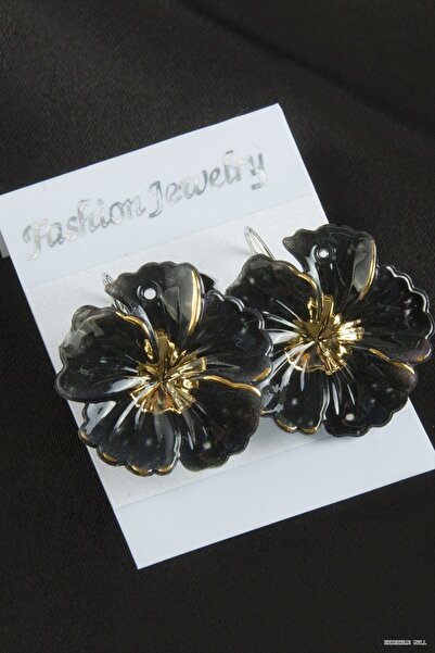 ZERO LAND Zngzrmll Flower Plastic Clip (22632) Earrings Black