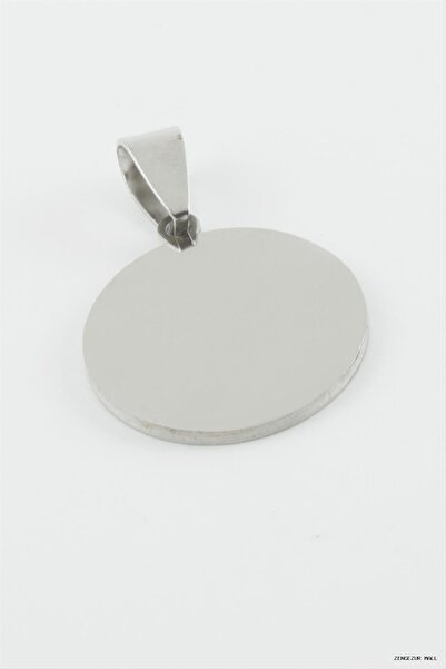 ZERO LAND Zngzrmll Round Name Engravable Steel Pendant 2.5cm (20549) Silver C...