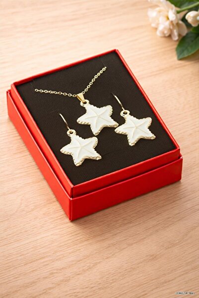 ZERO LAND Zngzrmll Starfish Enamel Boxed Necklace (24214) Set White