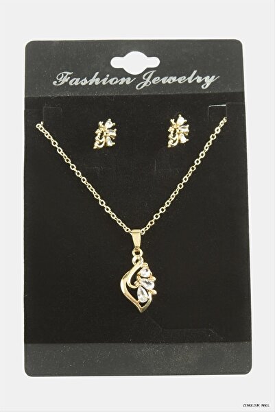 ZERO LAND Zngzrmll Flower Zircon Cubic Zirconia Set Necklace (32023) Silver C...