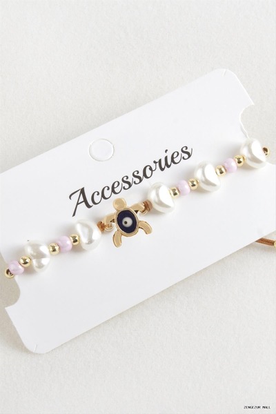 ZERO LAND Zngzrmll Turtle Beads Pearl Macrame Rope Bracelet (25617) Pink