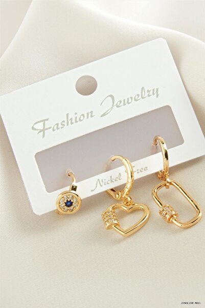 ZERO LAND Zngzrmll 3 Pieces Heart Zircon Stone (31521) Earrings Yellow