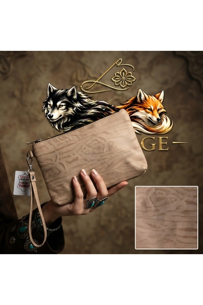 hoaryage Genuine Lambskin Patterned Design Clutch Handbag with Removable Stra...