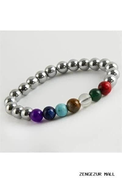 ZERO LAND Zngzrmll 7-Piece Natural Stone Chakra Bracelet (33126) Silver Color