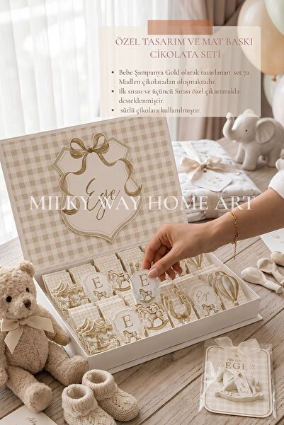 Milky Way Home Art Kişiye Özel Bebek Çikolatası 72 Adet – İsimli Yeni Doğan, ...