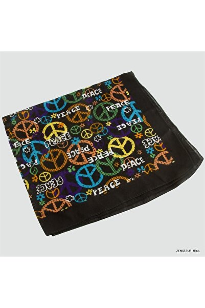 ZERO LAND Zngzrmll Peace Patterned Bandana (33128) 50X50 Black