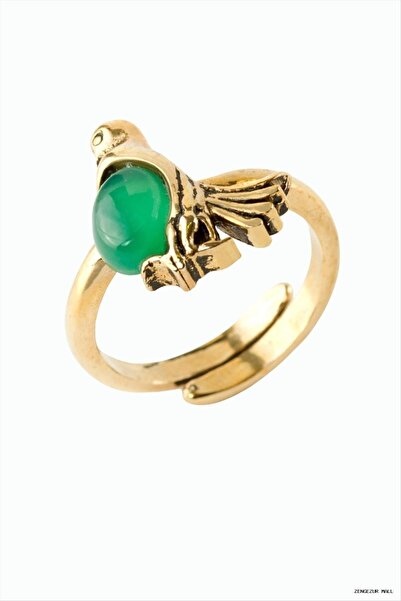 ZERO LAND Zngzrmll Authentic Ring with Bird Natural Stone (24800) Green Agate
