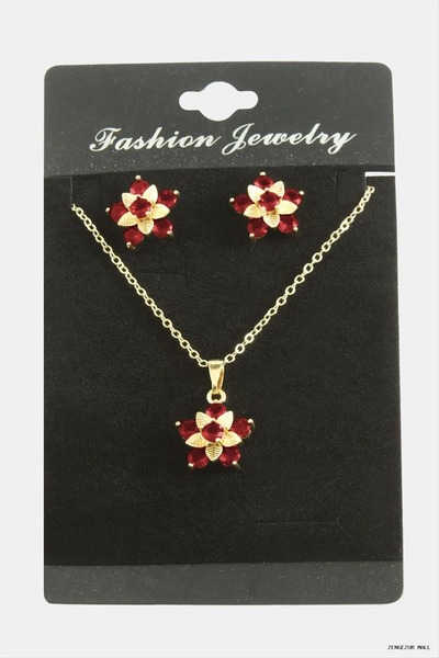 ZERO LAND Zngzrmll Flower Zircon Stone Set (31949) Necklace Red