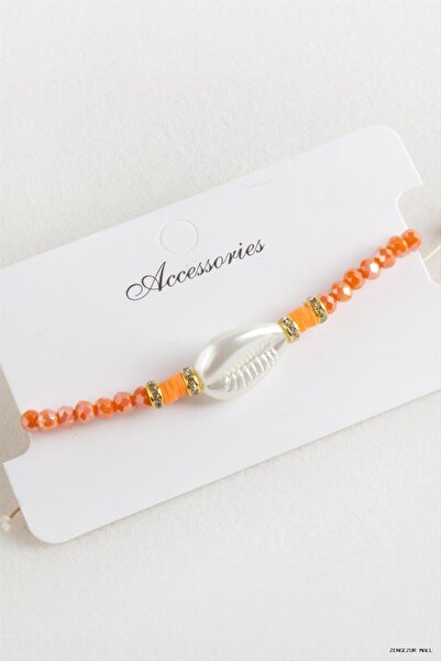 ZERO LAND Zngzrmll Pearl Fimo Beads Crystal Macrame Rope (30002) Bracelet Orange