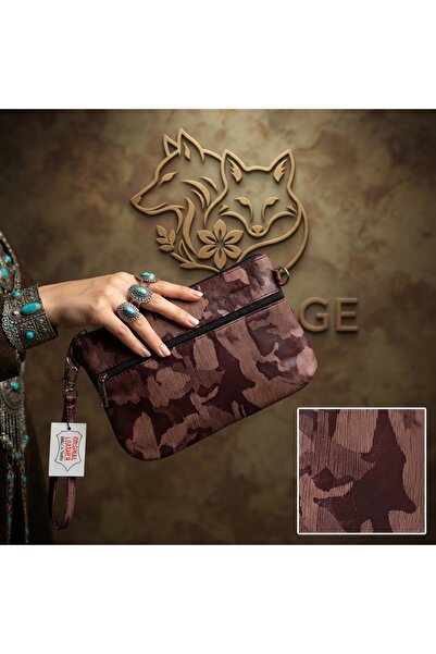 hoaryage Genuine Lambskin Patterned Design Clutch Handbag with Removable Stra...