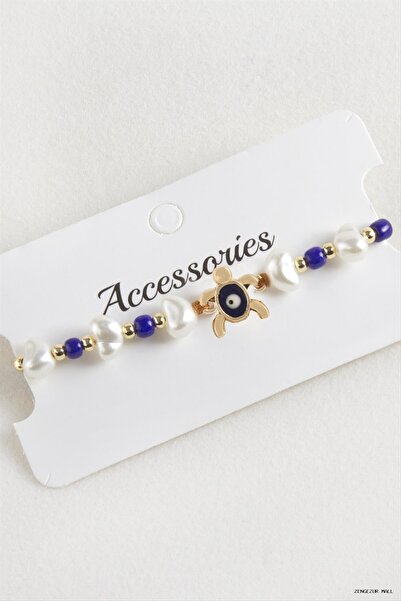 ZERO LAND Zngzrmll Turtle Beads Pearl Macrame Rope (25603) Bracelet Navy Blue