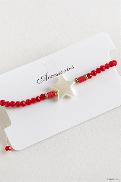 ZERO LAND Zngzrmll Star Pearl Crystal Macrame Rope (25954) Bracelet Red