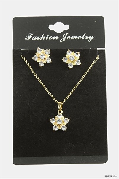 ZERO LAND Zngzrmll Flower Zircon Cubic Zirconia Set Necklace (31951) Silver C...