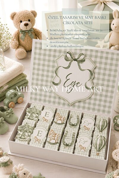 Milky Way Home Art Kişiye Özel Bebek Çikolatası 72 Adet – İsimli Yeni Doğan, ...