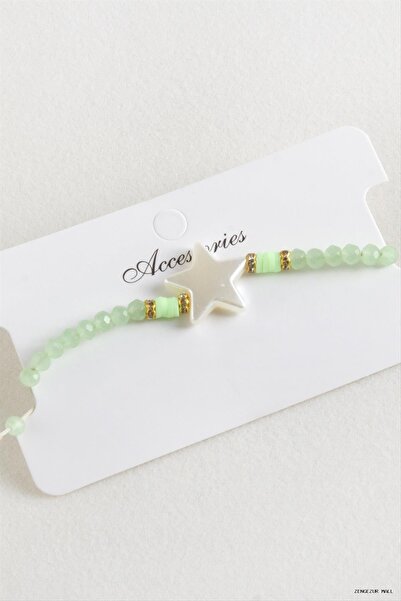 ZERO LAND Zngzrmll Star Pearl Crystal Macrame Rope (25958) Bracelet Green