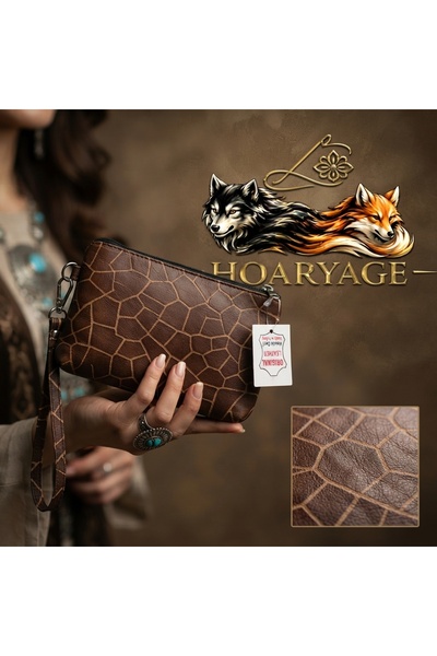 hoaryage Genuine Lambskin Patterned Design Clutch Handbag with Removable Stra...