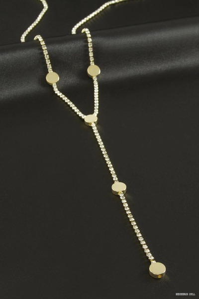 ZERO LAND Zngzrmll Round Strip Stone Steel Y (30131) Necklace Yellow