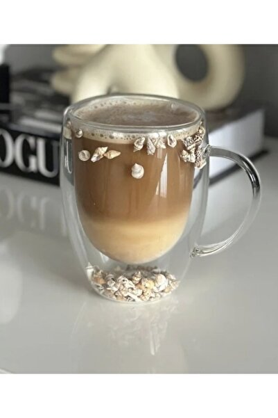 tola Deniz Kabuklu Çift Cidarlı Kupa Bardak, Kulplu Kahve Latte Cappuccino Ça...