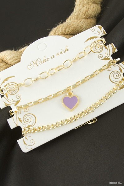 ZERO LAND Zngzrmll Heart Chain Bracelet 3 (53524) Pieces Yellow