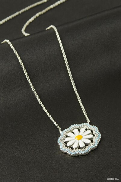 ZERO LAND Zngzrmll Daisy Enamel Zircon Stone Pendant (53753) Silver Color