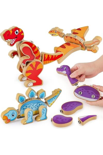 Coogam Kougam Dinosaur Building Blocks Set, Wooden Dinosaur Constructor with ...