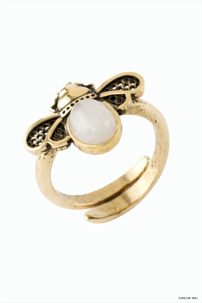 ZERO LAND Zngzrmll Ladybug Authentic Ring with Natural Stone (54031) Pink Quartz