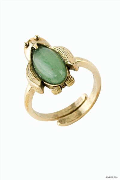 ZERO LAND Zngzrmll Penguin Natural Stone Authentic Ring (54131) Green Agate