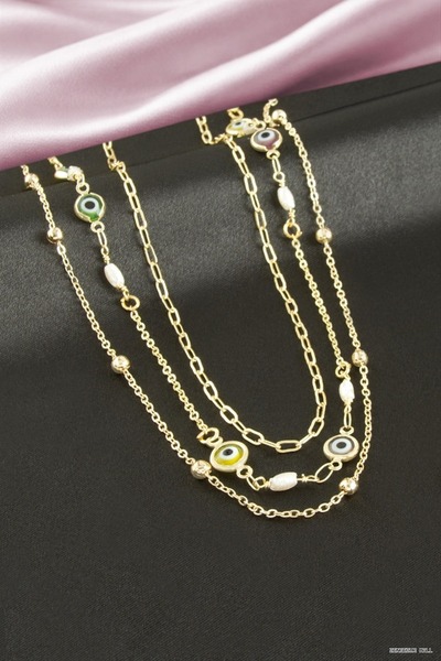 ZERO LAND Zngzrmll Nazar İnci Mineli Triple (53041) Necklace Yellow