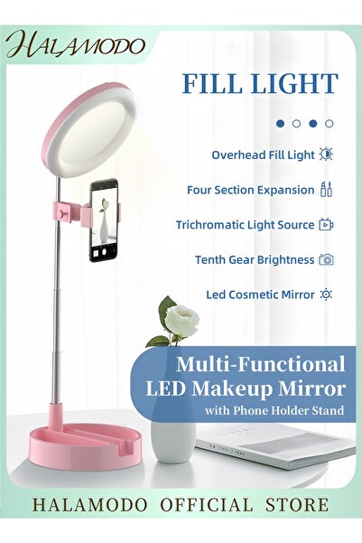 HALAMODO Multipurpose Tripod Desk Lamp With Phone Holder Pink/White/Silver