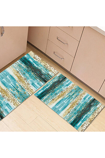 HALAMODO 2 PCS Anti Fatigue Washable Kitchen Mat Teal and Marble Design Comfo...