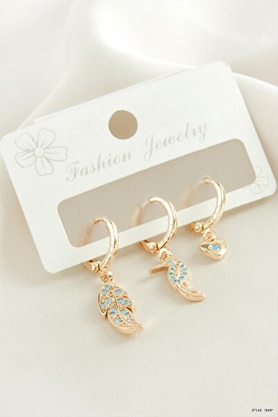 ZERO LAND Ilkestor 3 Pieces Leaf Zircon Stone (62117) Earrings Yellow