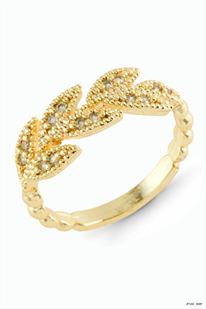 ZERO LAND Ilkestor Leaf Zircon Stone Metal (55813) Ring Yellow