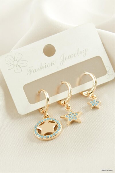 ZERO LAND Zngzrmll 3 Pcs Star Zircon Stone (60313) Earrings Yellow