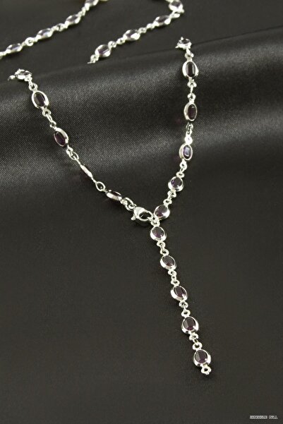 ZERO LAND Zngzrmll Oval Zircon Stone Steel Y (60107) Necklace Purple