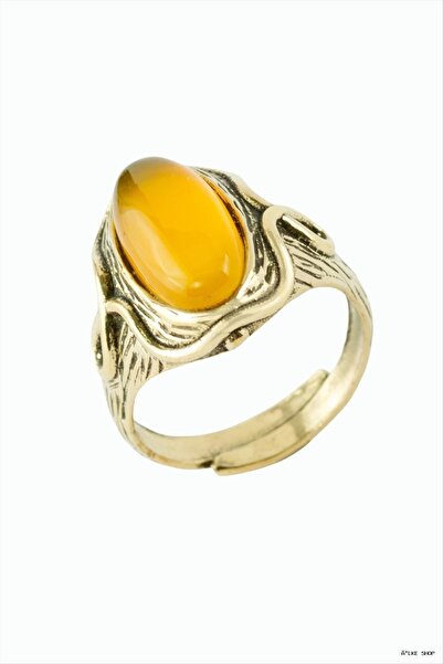 ZERO LAND Ilkestor Oval Natural Stone Authentic Ring (64535) Yellow Agate