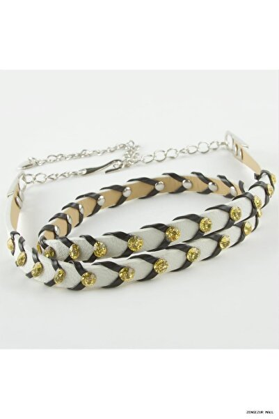 ZERO LAND Zngzrmll Braided Leather Stone Belt (63338) Black
